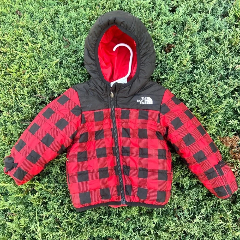 The North Face Infant Toddler Buffalo Plaid Puffer Jacket Hooded Coat 12-18M